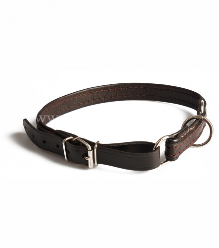 Stahovací obojek s dorazem, kůže - 50 cm, podšitý kůží